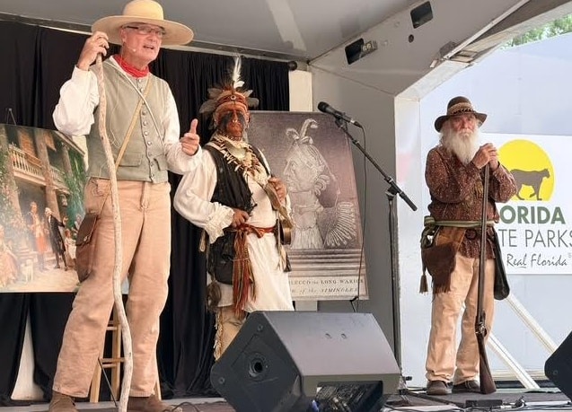 Living history crew on the America's 250th Anniversary Stagereenacting the St. Mary's skirmish.